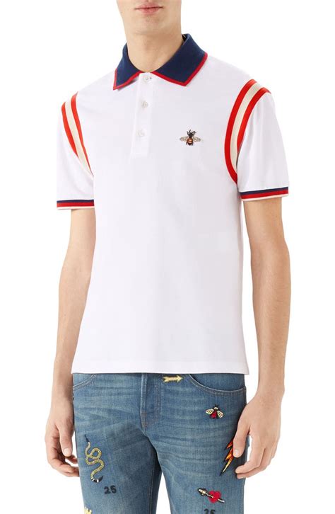 gucci bee polo stripe|authentic gucci polo shirts.